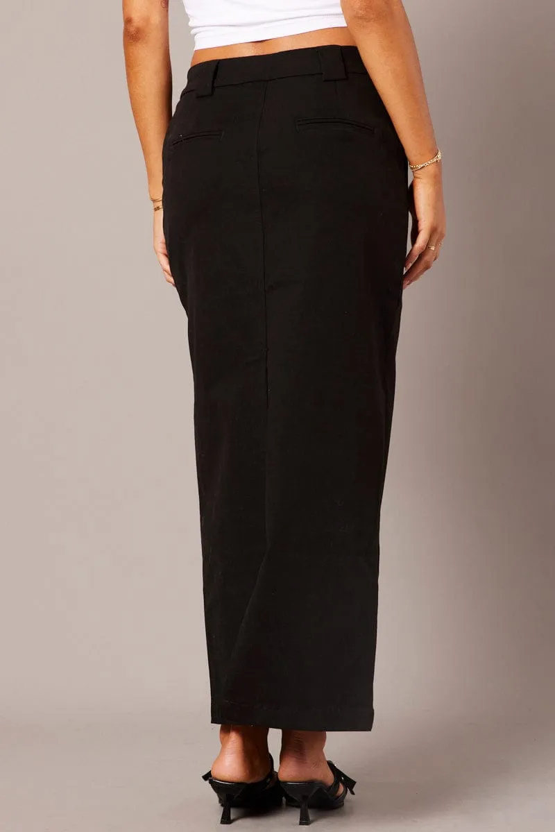 Black Tailored Skirt Midi Mid Rise Machine wash safe Crisp Edge
