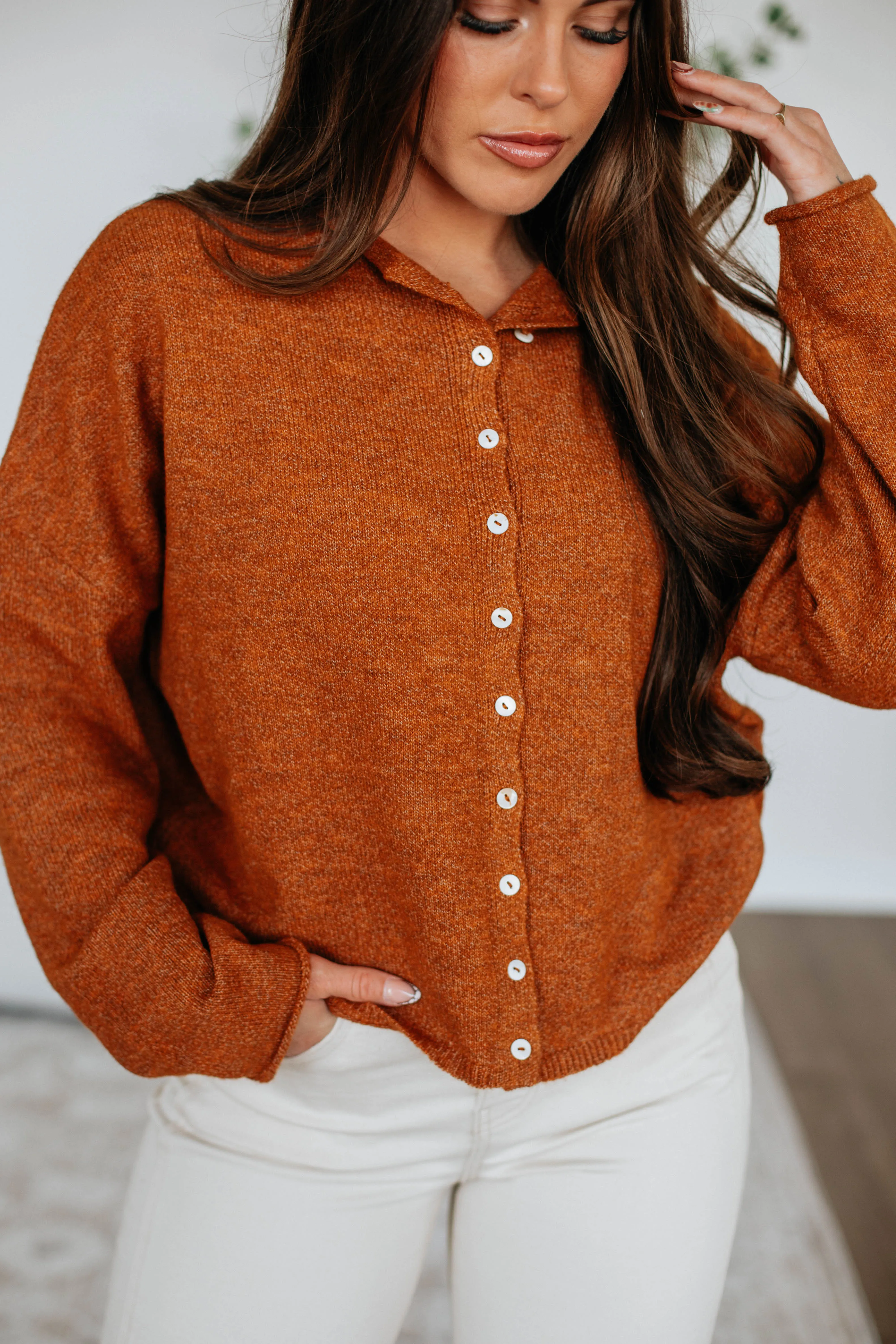 Eco Friendly Yarn Blend Perfect Comfort Brooke Cardigan - Rust