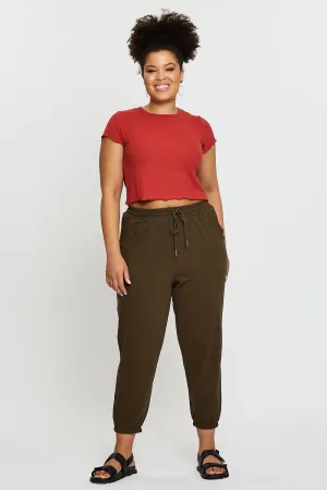 Functional Waist Green Track Pants High Rise Elastic Waist