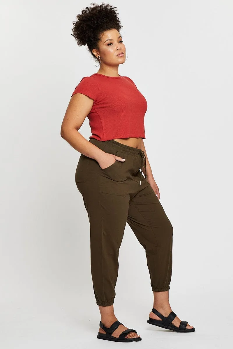 Fashionable Fit Green Track Pants High Rise Elastic Waist