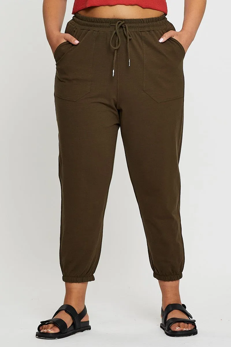 Green Track Pants High Rise Elastic Waist Timeless Look Windproof Membrane