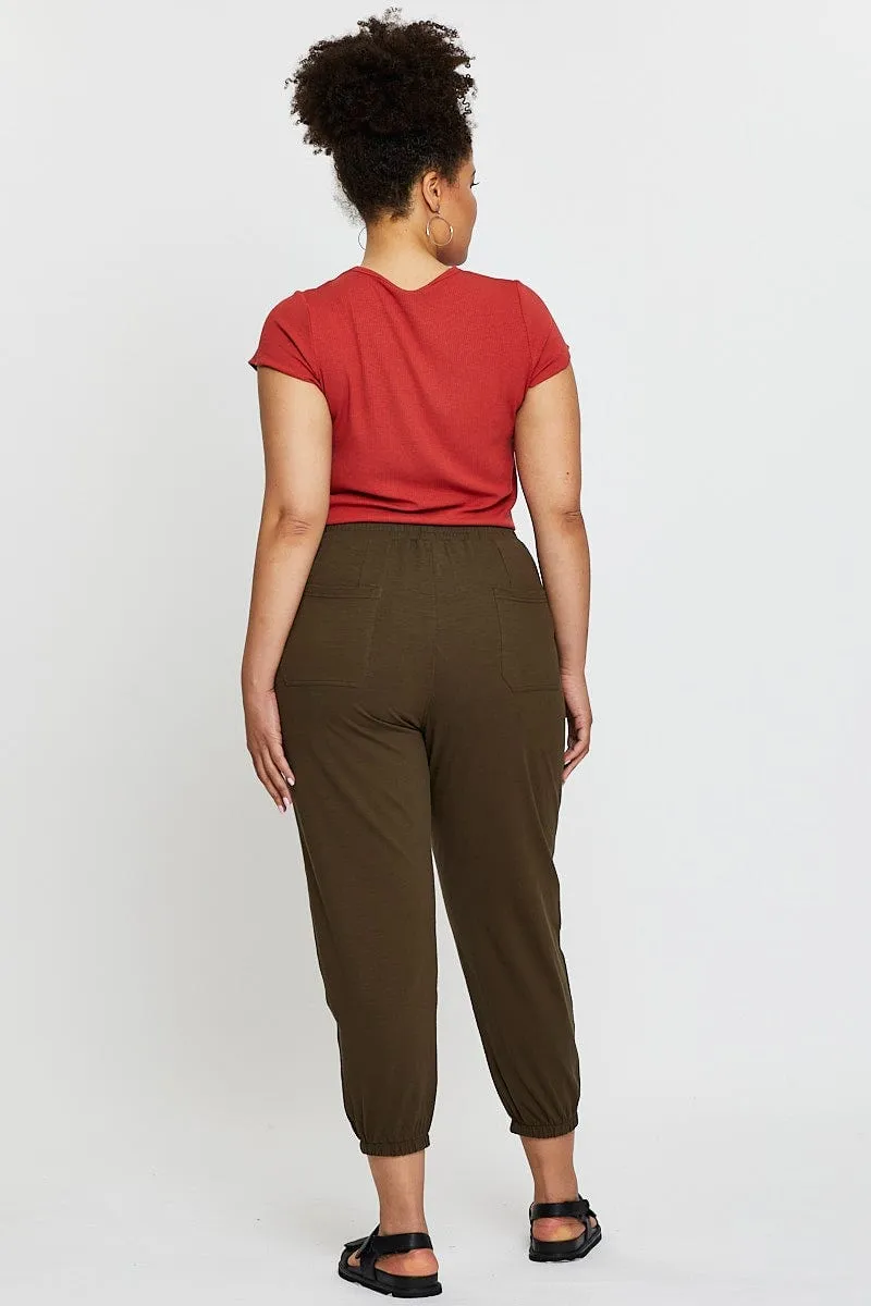 Green Track Pants High Rise Elastic Waist Stretchable Comfort