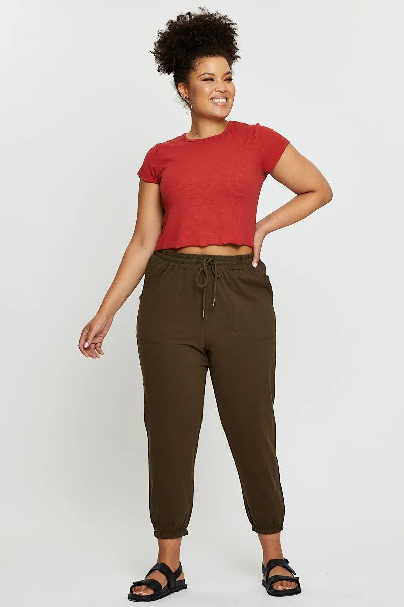 clean design Green Track Pants High Rise Elastic Waist