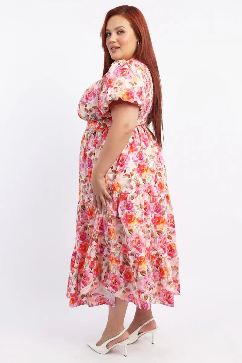 White Floral Midi Dress Short Sleeve Cut Out Textured Chic Outfit Smart Casual