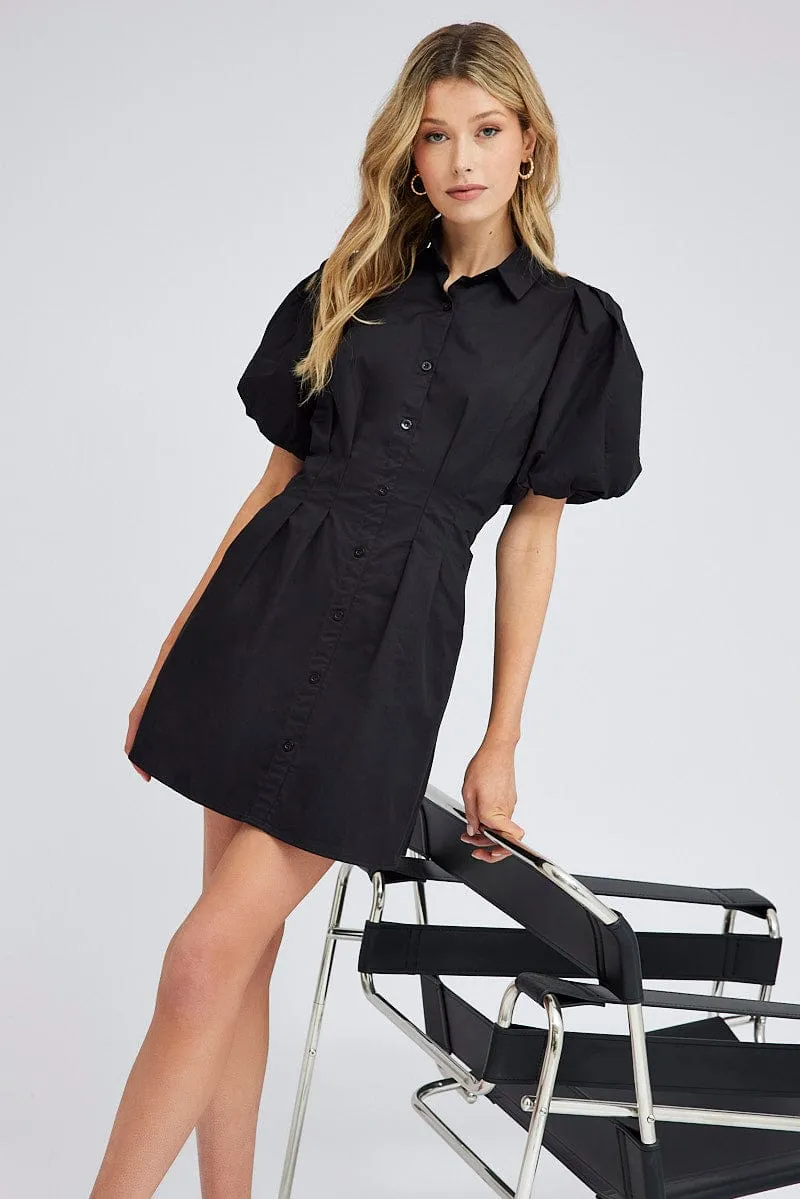 Black Shirt Dress Short Sleeve MoistureWickingTechnology