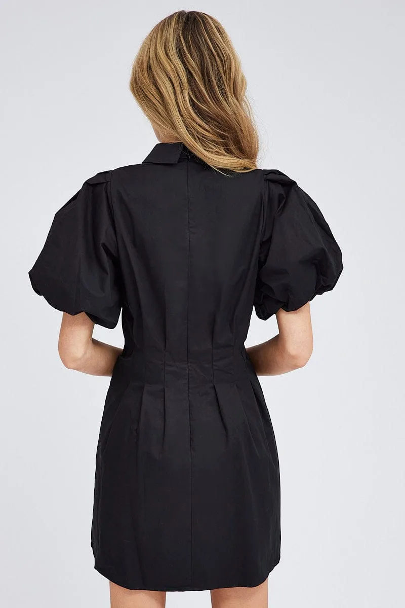Lightweight Feel Fire Core Black Shirt Dress Short Sleeve