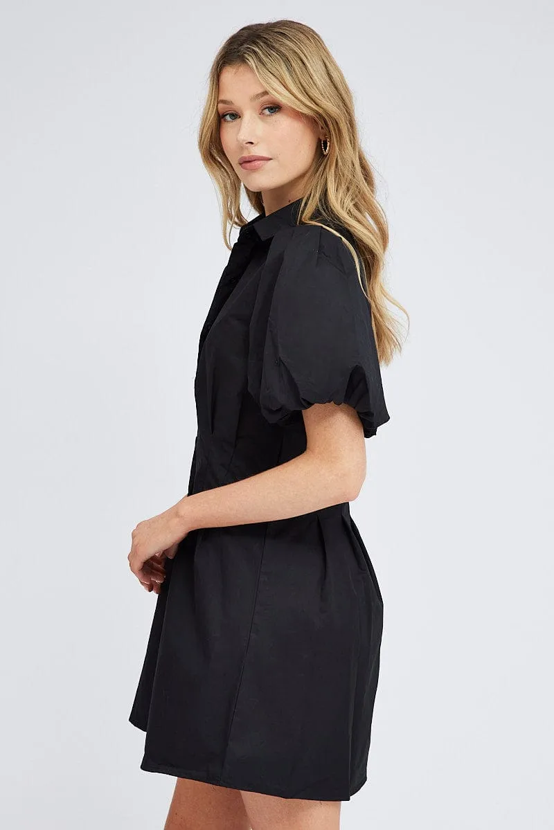 NonChafingEdges Black Shirt Dress Short Sleeve