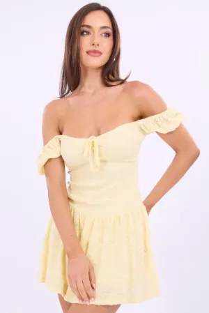 Smart Glow Yellow Fit And Flare Dress Drop Waist Mini