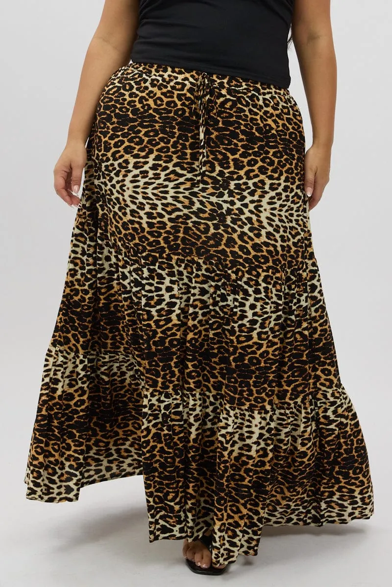 Black Animal Print Leopard Maxi Skirt Relaxed Outfit Hand Stitched
