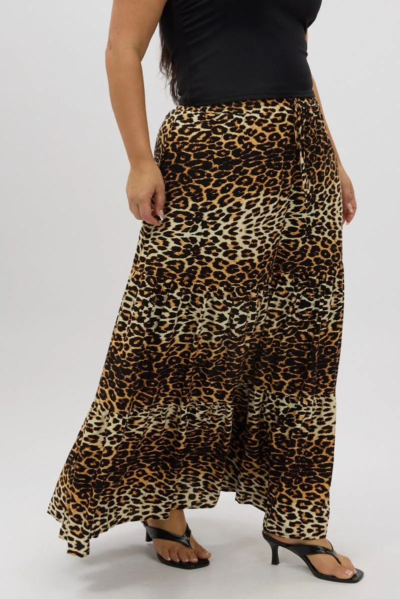 Artistic Influence Ventilated Slits Black Animal Print Leopard Maxi Skirt
