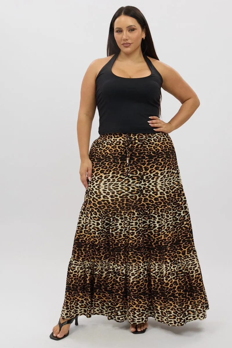 Black Animal Print Leopard Maxi Skirt Sleek Comfort