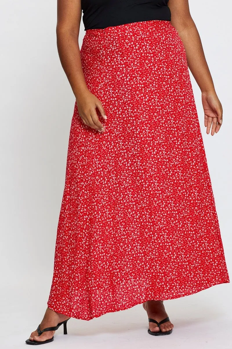 Push Button Closure Soft Tones Floral Print Maxi Wrap Skirt Tie