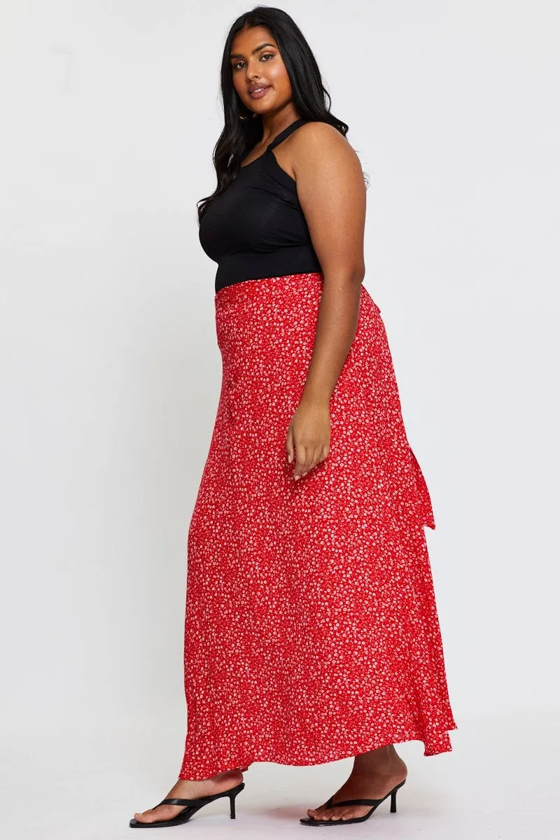 flared silhouette Clean Aesthetic Floral Print Maxi Wrap Skirt Tie
