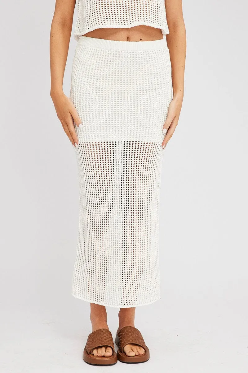 White Knit Skirt Midi Crochet Chill Mood