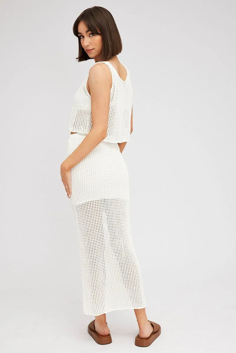 White Knit Skirt Midi Crochet Chic Fit Affordable Fashion