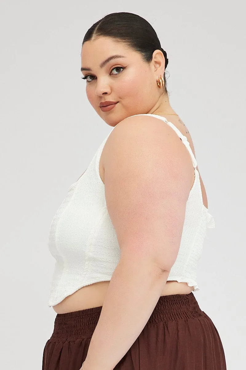 White Corset Top Round Neck Neo Mode Sport Glow