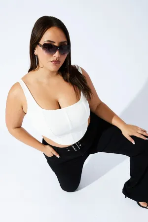 White Corset Top Round Neck Leather Core Mountain Cool