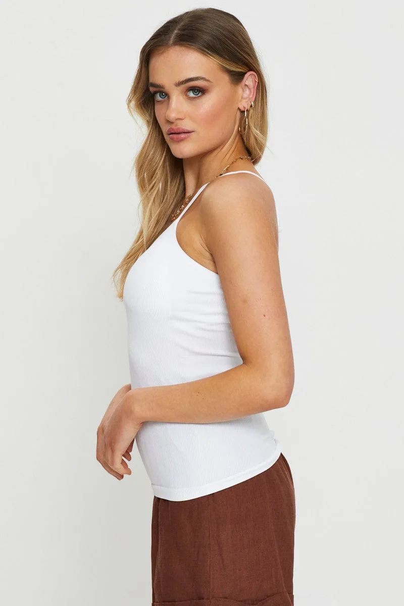 Fashionable Skirt White Singlet Top Round Neck Seamless