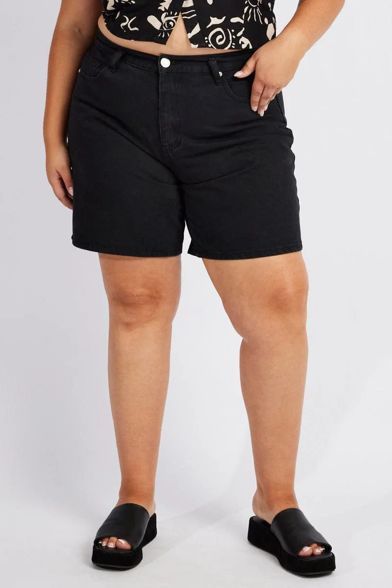 FrictionResistant Black Relaxed Shorts High Rise Side Elastic
