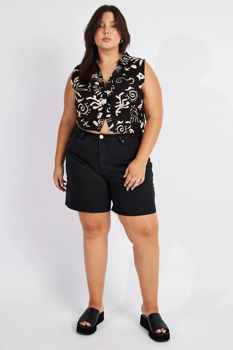 Eco Wear Black Relaxed Shorts High Rise Side Elastic