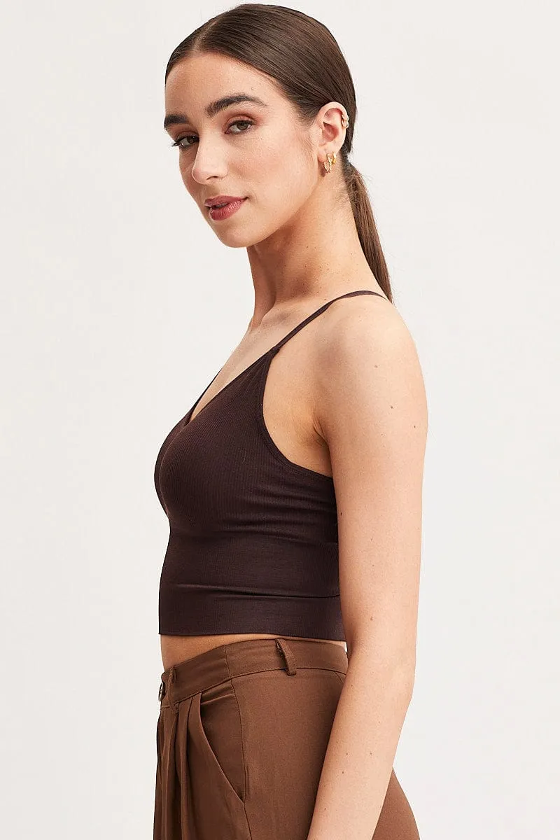 WaterRepellent Finish Brown Crop Singlet Top Seamless