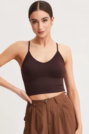 Brown Crop Singlet Top Seamless Street Wear