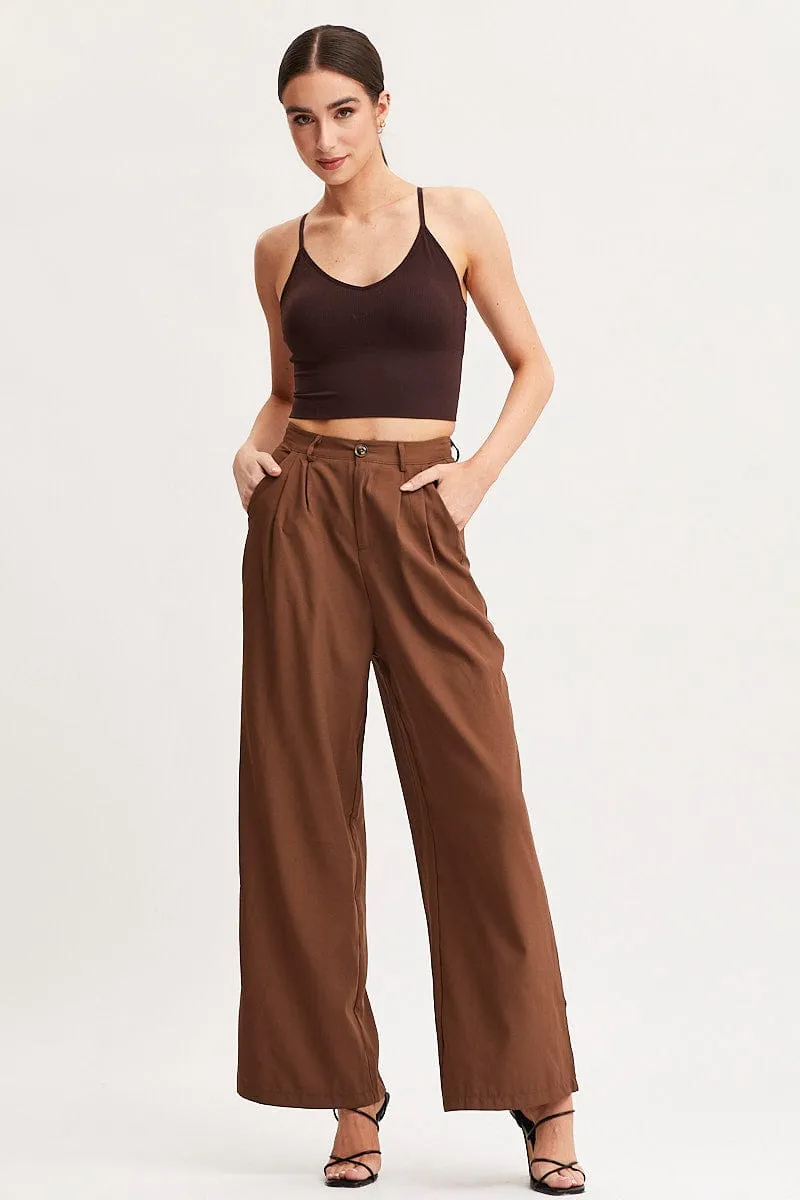 Boss Vibe Brown Crop Singlet Top Seamless