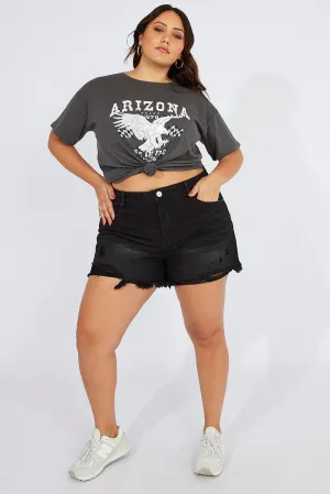 Hotel Style Classic Look Black Relaxed Shorts High Rise