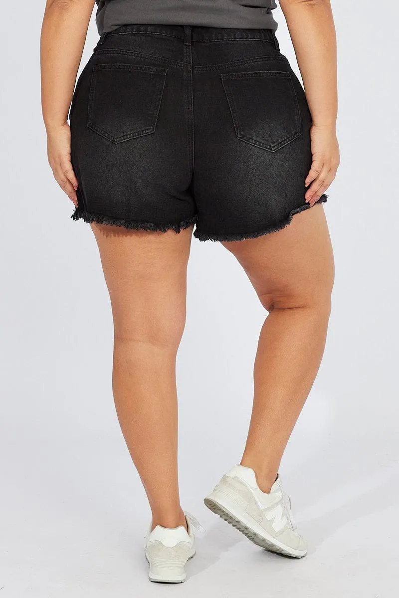 Black Relaxed Shorts High Rise Busy Glow