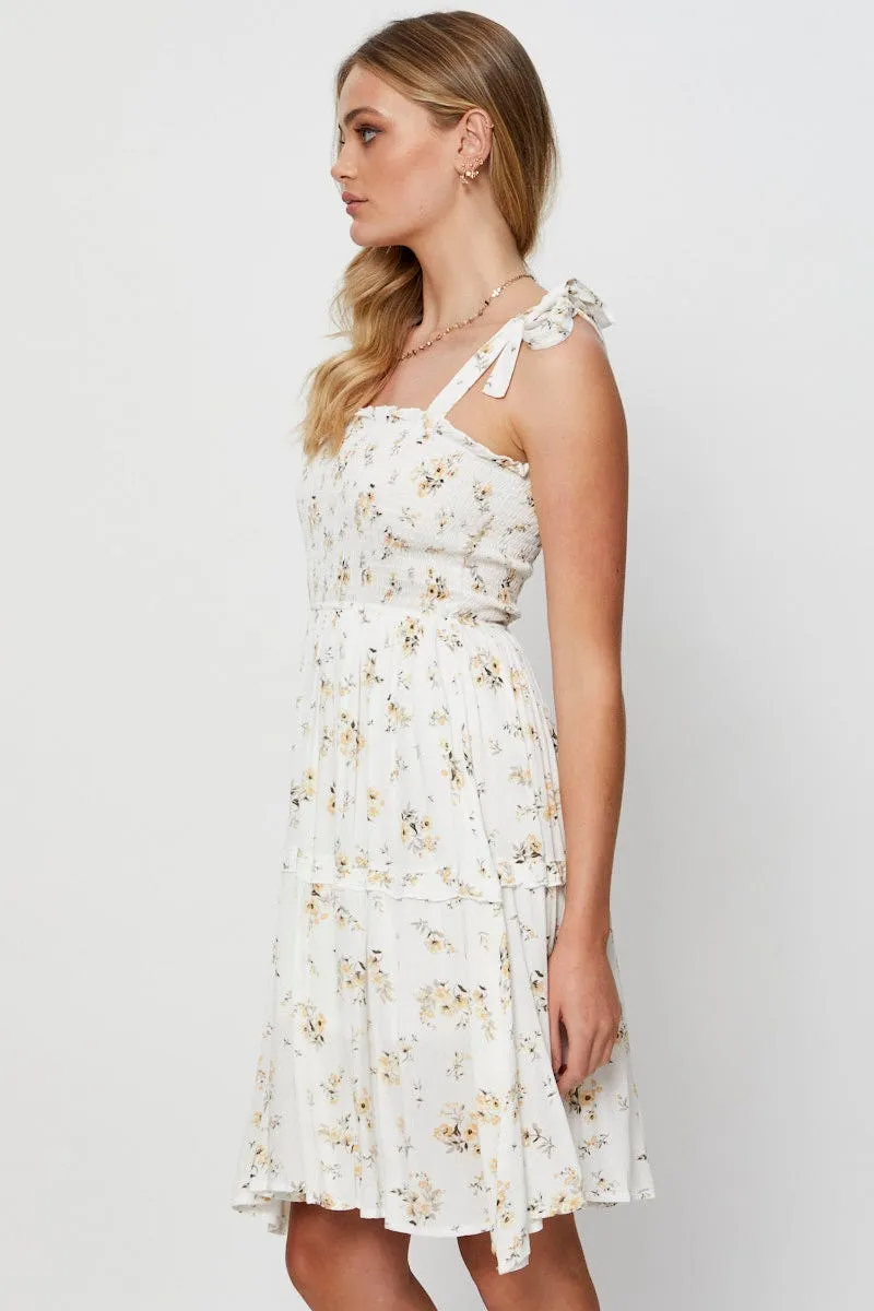WrinkleFreeFabric Print Fit And Flare Dress Sleeveless Round Neck
