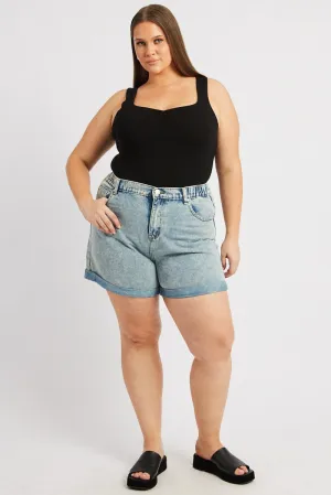 Sport Glow Active Wear Denim Relaxed Shorts High Rise