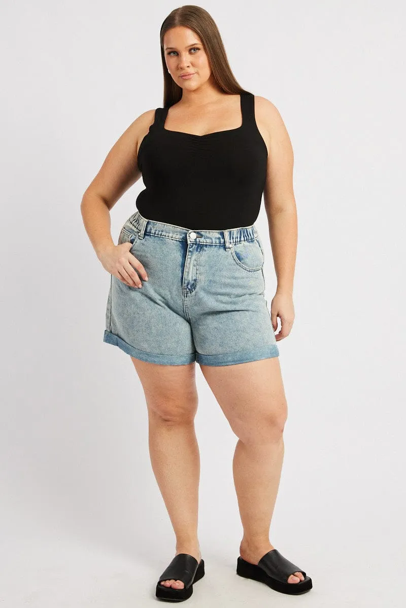 Sport Glow Active Wear Denim Relaxed Shorts High Rise