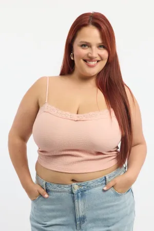 Muse Edge Pink Lace Cami Top Textured