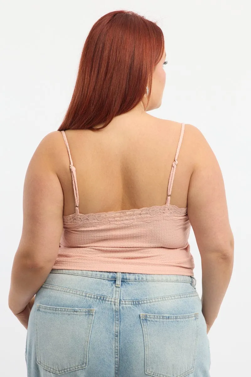 Pink Lace Cami Top Textured Lightweight clothing EcoFriendlyMaterial