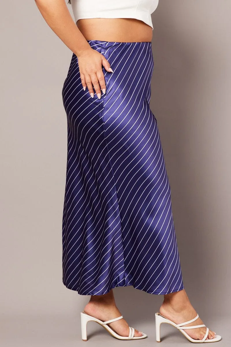 Calm Mood Seamless construction Blue Stripe Pinstripe Bias Satin Skirt