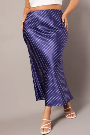 Runway Ready Blue Stripe Pinstripe Bias Satin Skirt