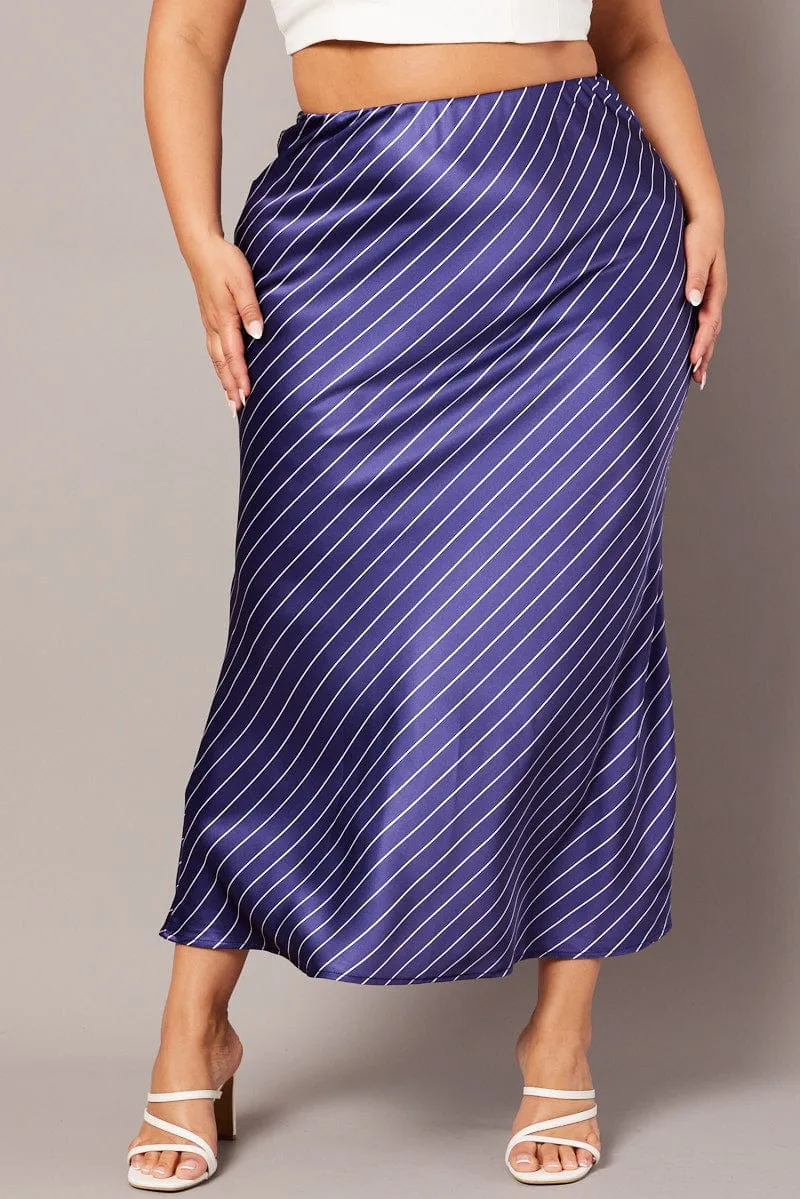 Blue Stripe Pinstripe Bias Satin Skirt Heat Dissipating Fabric