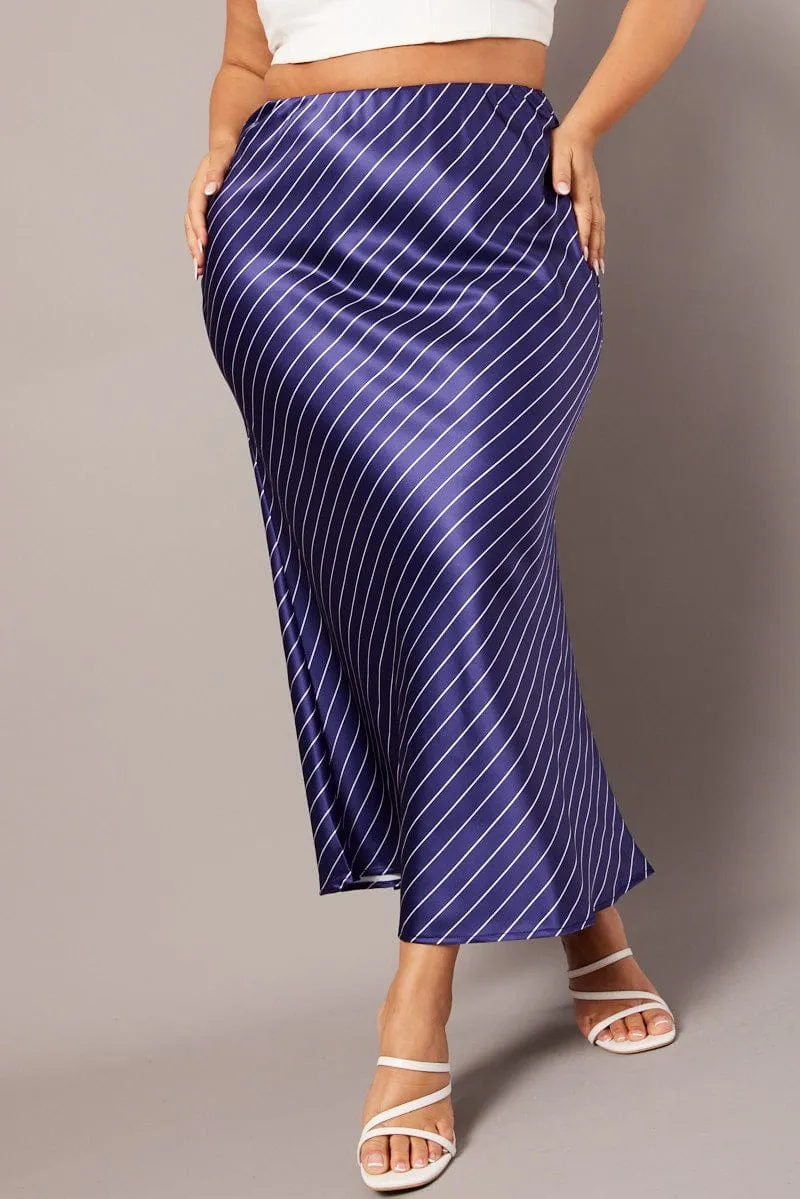 Runway Ready Blue Stripe Pinstripe Bias Satin Skirt