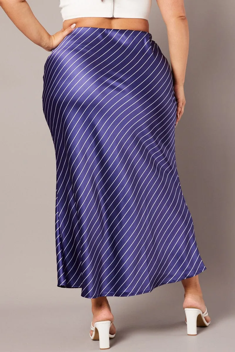 Blue Stripe Pinstripe Bias Satin Skirt Simple Outfit