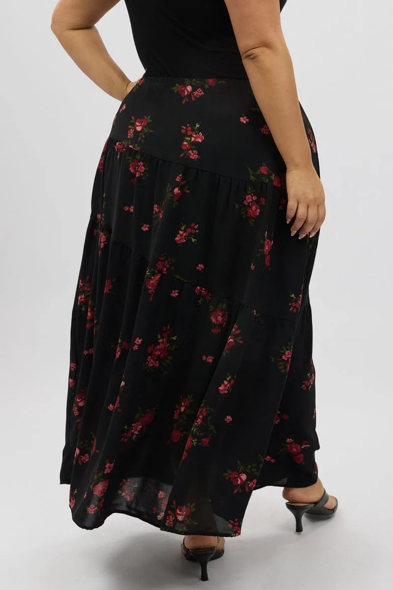 Black Floral Maxi Skirt Daily Style Weekend Ready