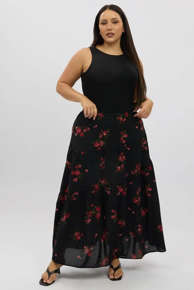 Black Floral Maxi Skirt Creative Look