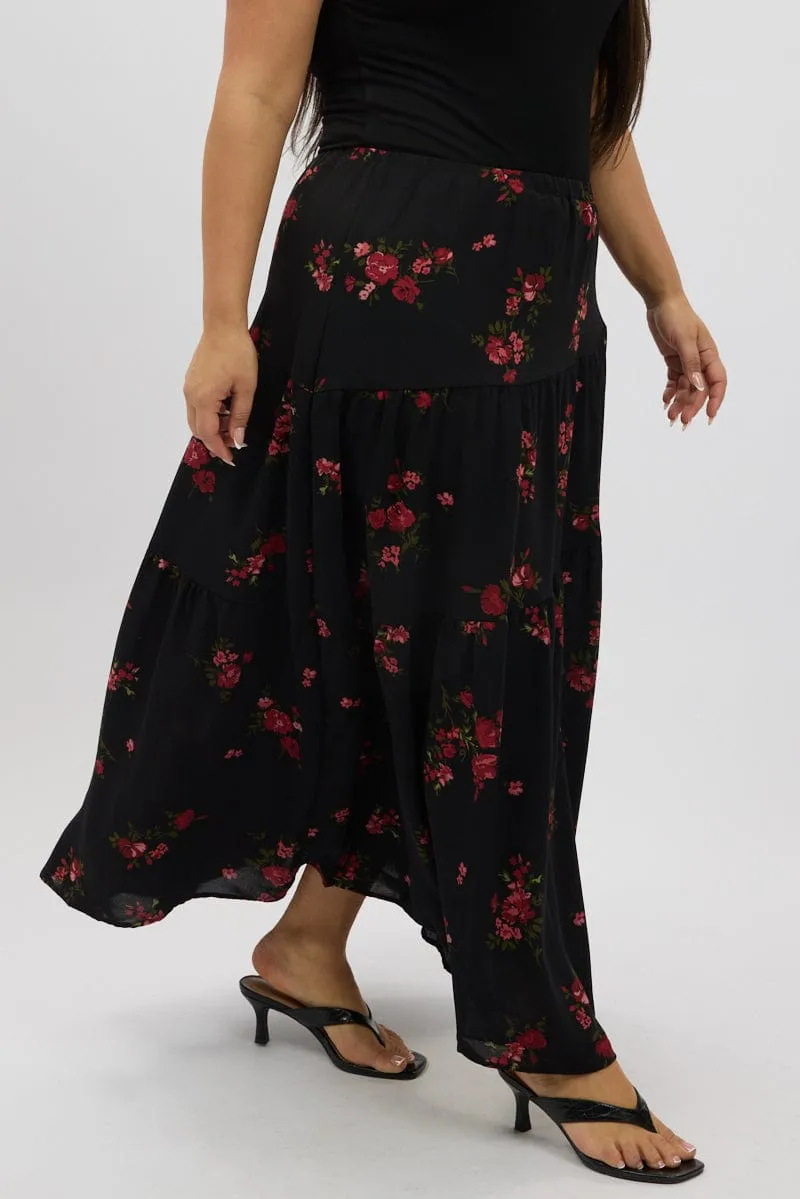 Bohemian vibe Mood Outfitboard Black Floral Maxi Skirt