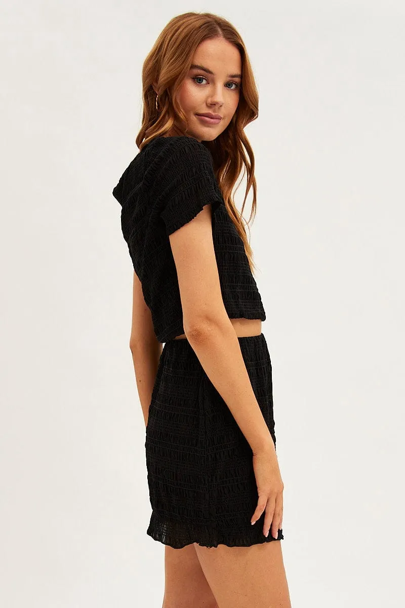 Black Mini Skirt Bodycon Mesh Textured Detail Reinforced Pockets