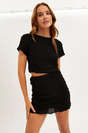 Fresh Vibe Black Mini Skirt Bodycon Mesh Textured Detail