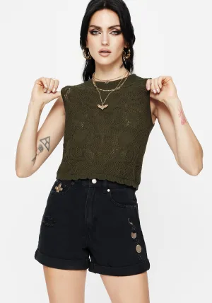 Street Fashion Anti Sag Technology Griffinfly Embroidered Distressed Denim Shorts