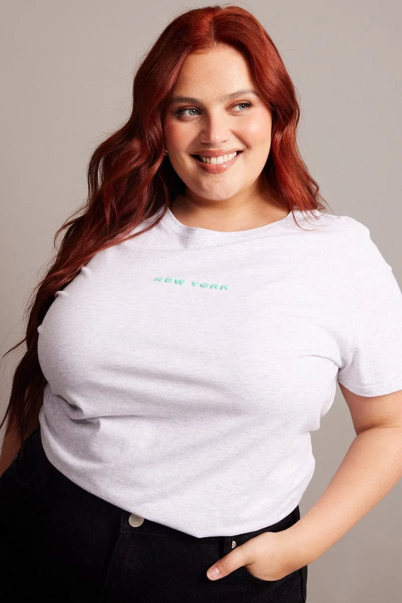 Grey Graphic T-shirt Short Sleeve Crew Neck Sporty Chic