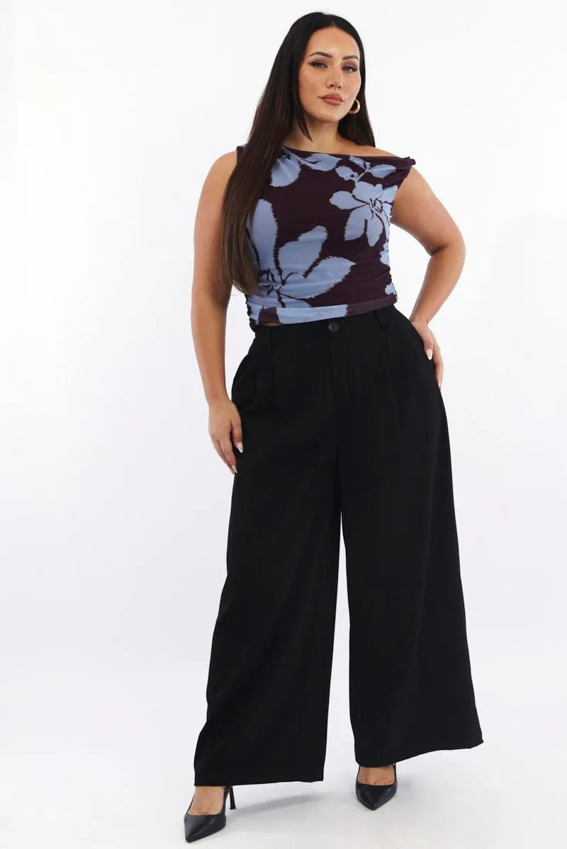 Chic Appeal Black Sandwash Tailored Wide Leg Pants