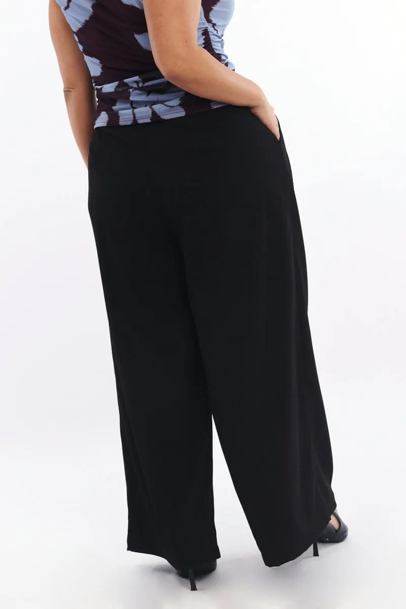 Seamless Technology Functional fashion wear Black Sandwash Tailored Wide Leg Pants