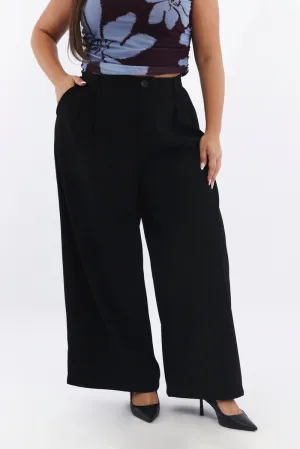 Black Sandwash Tailored Wide Leg Pants Water resistant coating Comfortable Fit Wear