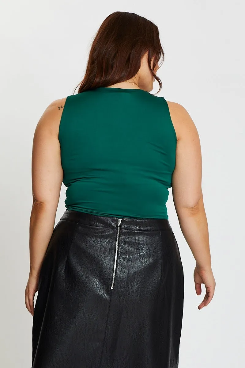 Leader Core Smile Ease Green Tank Top Crew Neck Sleeveless Cotton Crop